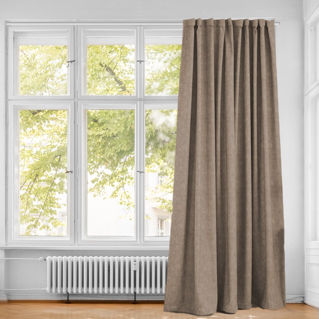 Ready Made Taped Curtain 230x218cm  Brown - Image 1