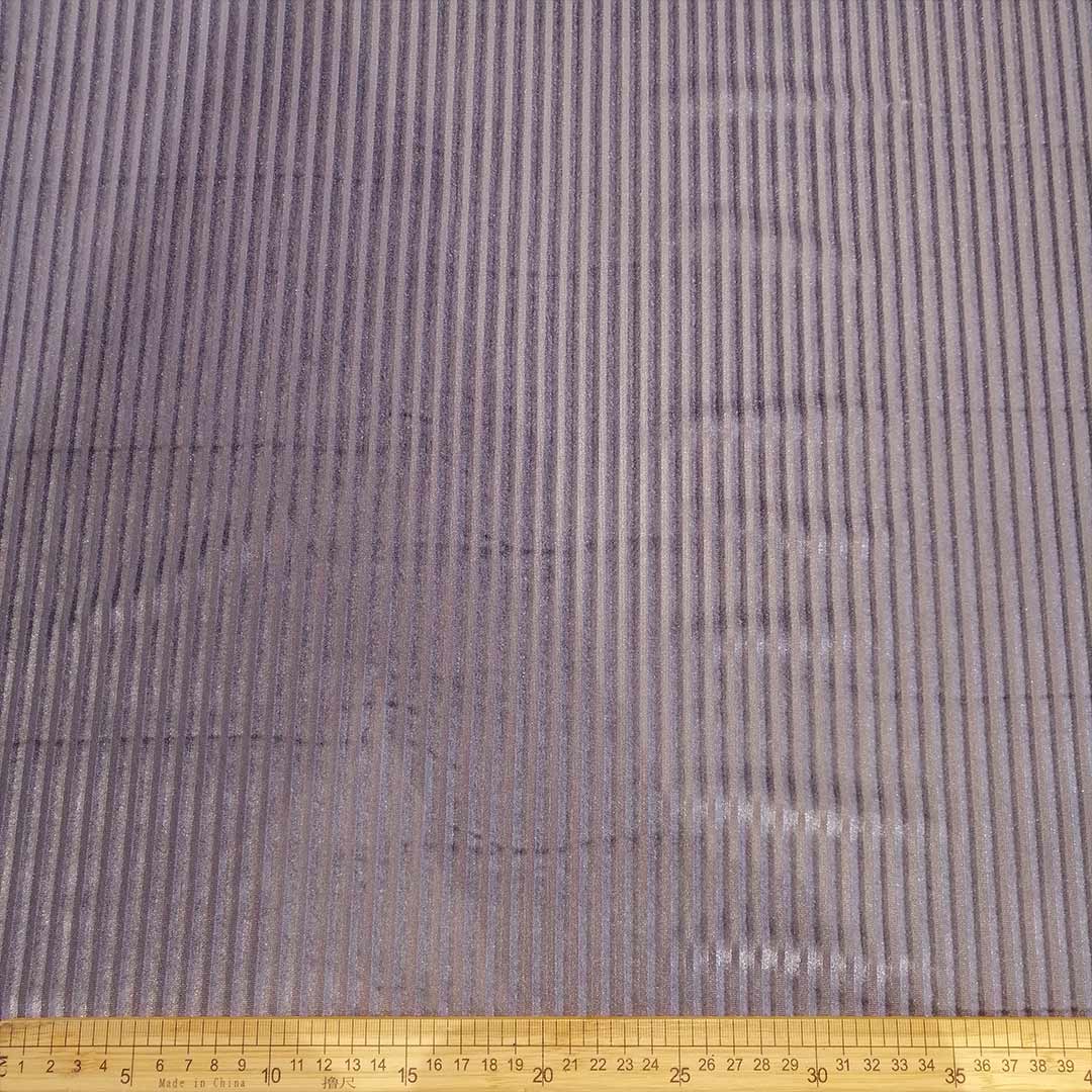 Nylon Velvet Burnouts RSB-9219 Stripes Grey – Elegant grey velvet fabric with a striped burnout pattern, perfect for fashion, home décor, and upholstery projects, offering modern sophistication and depth.