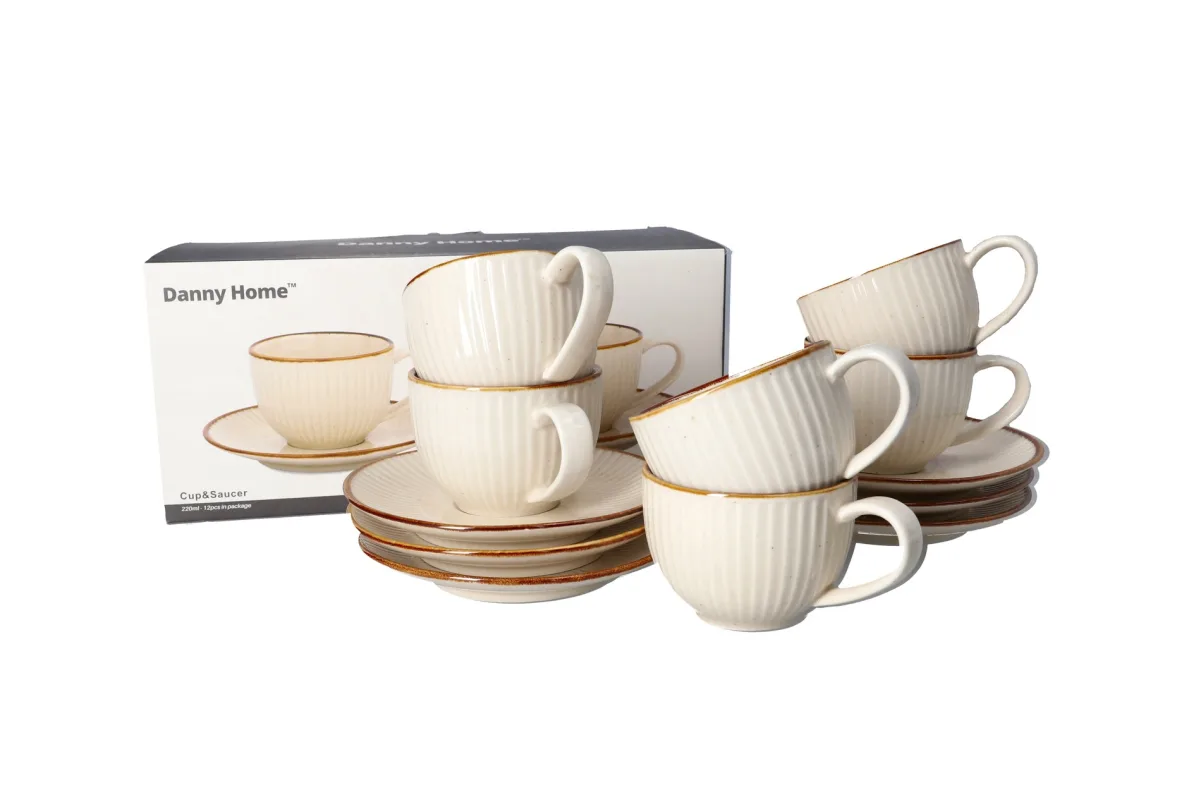 12 Piece Ceramic Cup & Saucer Set - Image 1