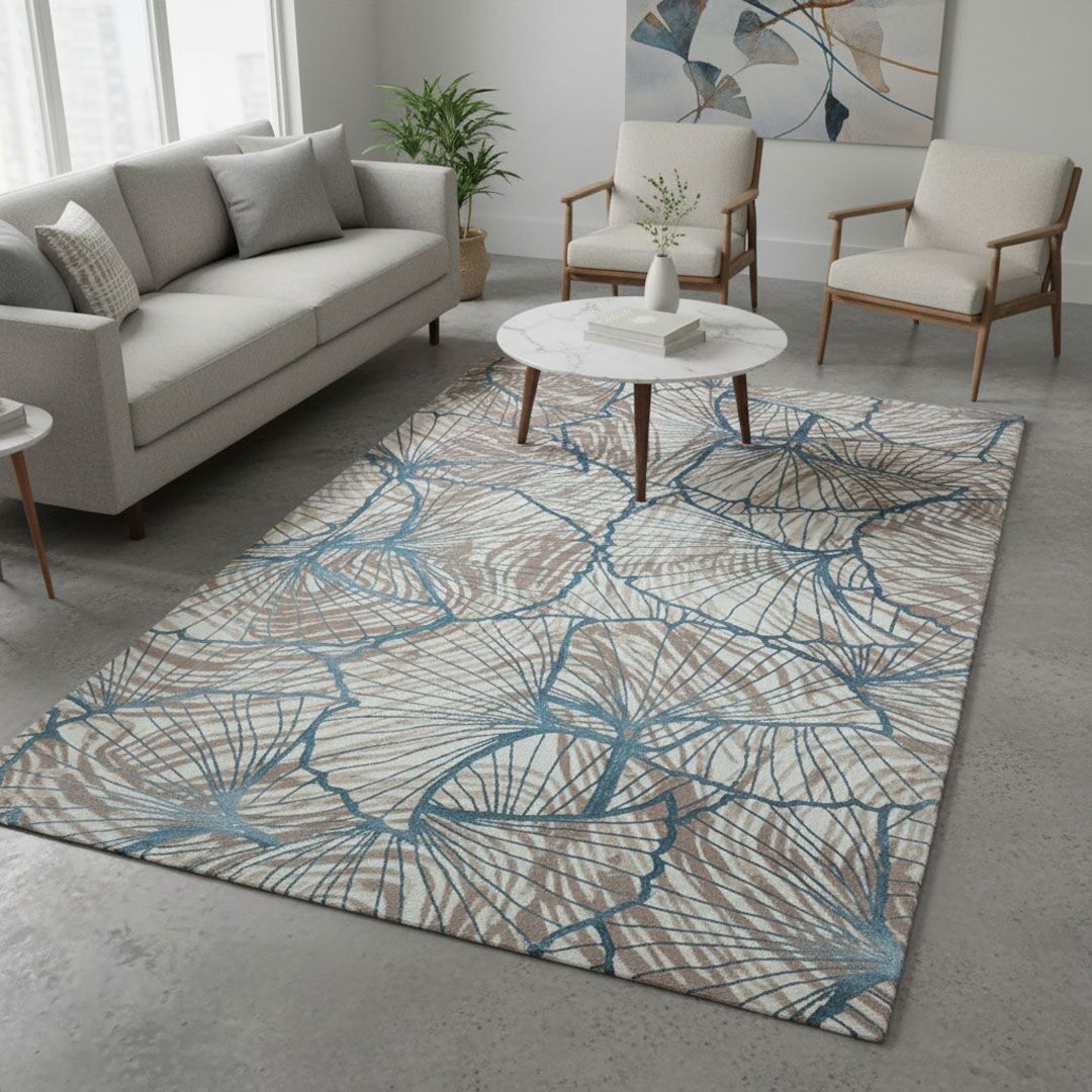 220x300cm Azure Gingko Turkish Carpet - Image 1