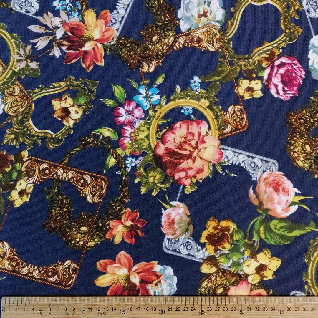Ponti Roma Printed Fabric (FloralNavy-3)