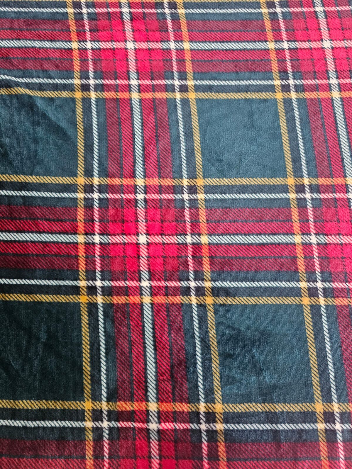 Printed Mongolian Fleece Checks Red & Green - Image 1