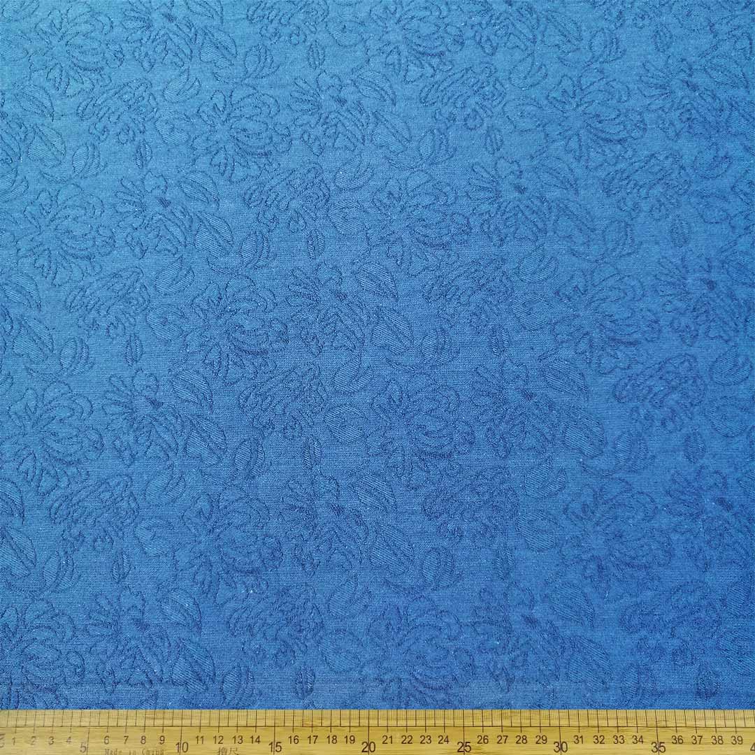 DR092988-006_1.jpg Linen Viscose Jaquard Embossed Flower Blue 13541 - Image 1